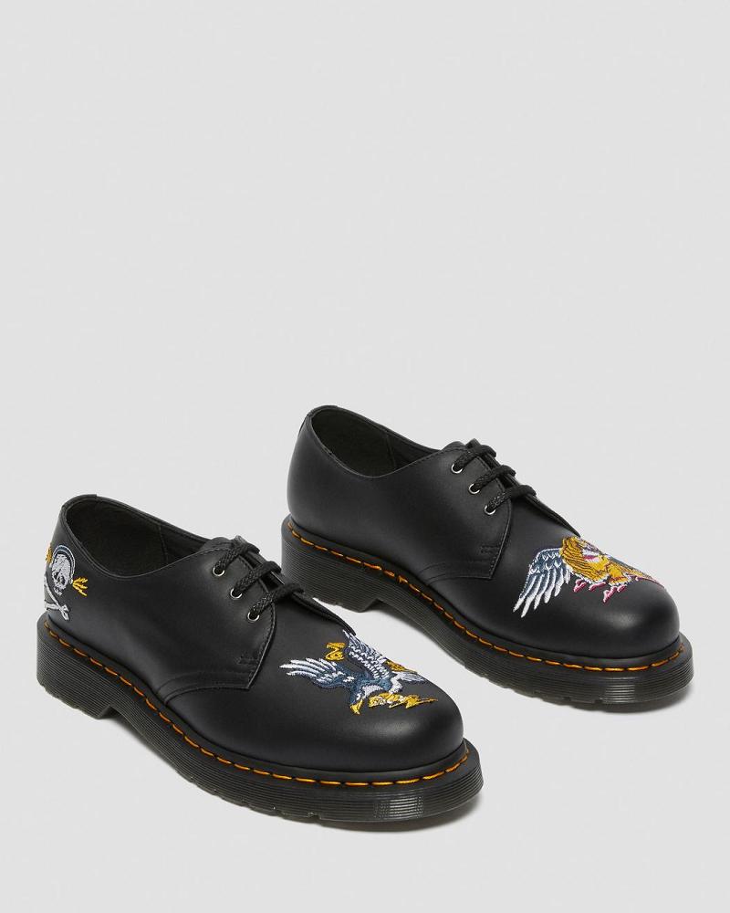 Black Men's Dr Martens 1461 Souvenir Embroidered Leather Oxfords Shoes | CA 605YXF